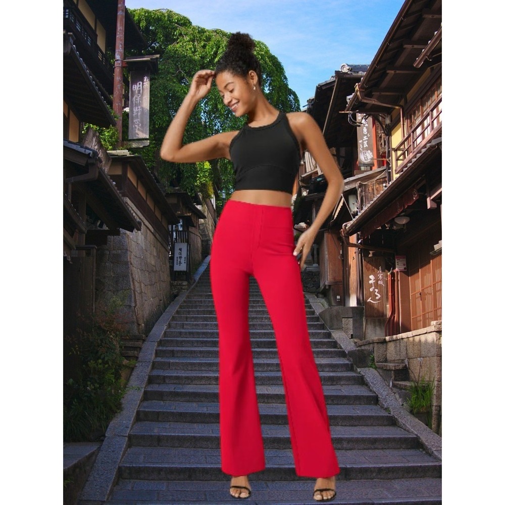 NWT Halara Flex High Waisted Flare Work Pants Back Pockets Women's Size PL Red